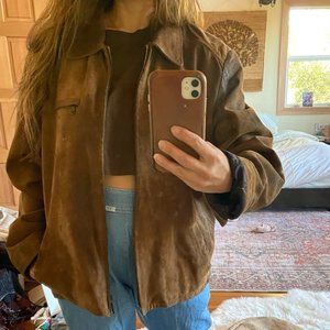 Vintage Brown Leather Bomber Jacket
